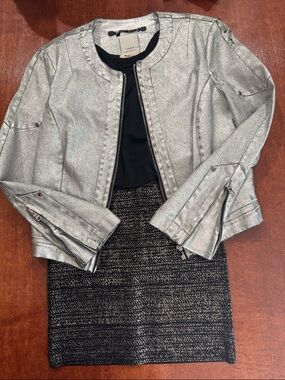 BCBGMaxAzria Josie Gunmetal and Black Banded Pencil Skirt